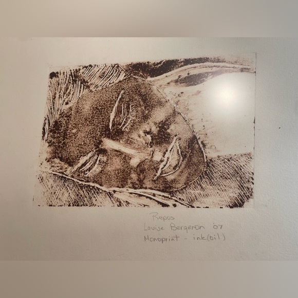 Female Black Brown and White Portrait Monoprint Painting Signed Dated by Artist. - Picture 4 of 11